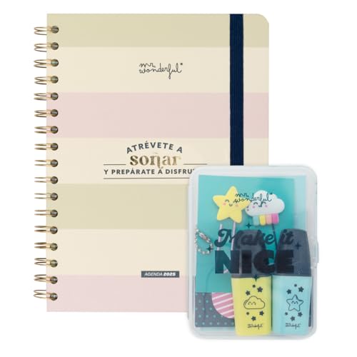 Mr. Wonderful - Set de Agenda Office 2025 Semanal - Atrévete a soñar y prepárate a disfrutar + Mr. Wonderful - Kit para Decorar tu Agenda 2025 - Make it nice