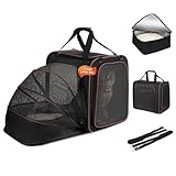 Large Cat Travel Carrier with Litter Box, 17.3"×13"×16" Expandable Cat Carrier for Car Travel, Soft Sided Pet Carrier for Cats/Puppies up to 25lbs, Black