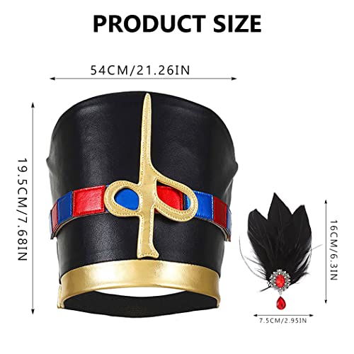 Sixexey Women's Egyptian Headpieces Queen Nefertiti Crown Black Headband Halloween Egyptian Costume Cosplay Accessory For Women (With Feather) #TOP3