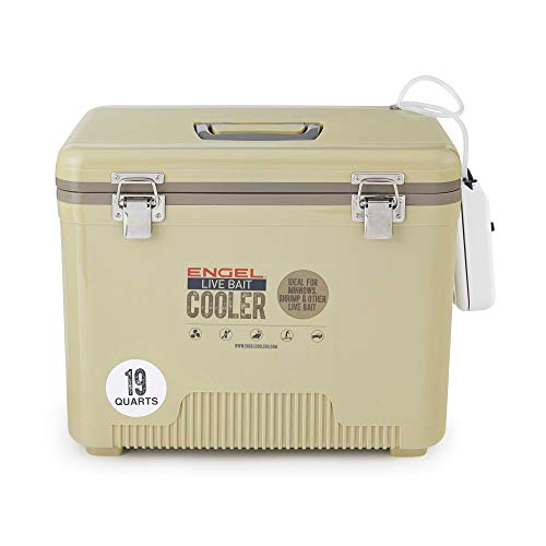 Engel 19Qt Live Bait Cooler Box With 2Nd Gen 2-Speed Portable Aerator Pump. Fishing Bait Station And Minnow Bucket For Shrimp, Minnows, And Other Live Bait - Englbc19-N-T In Tan #TOP1