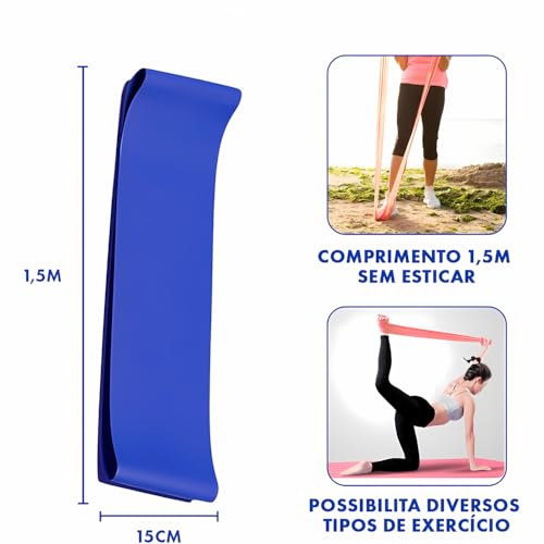 Kit com 3 Faixas de Resistência, Elástico para Exercícios, Fisioterapia, Yoga e Pilates, Fortalecime