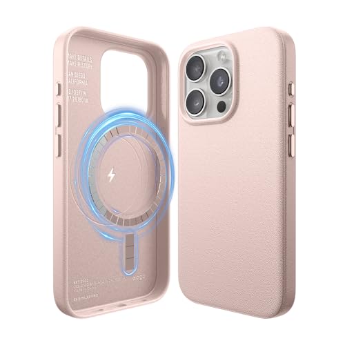 Coque cuir magnétique iPhone 15 Pro elago rose à 5 couches