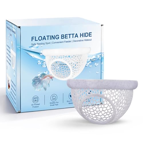 Image of Floating Betta Hide & Shrimp Cave - 3D Printed Aquarium Hammock with Marble Texture, Feeder Ring & Rest Spot for Betta Fish, Nano Tanks, Corydoras, Shrimp - Safe PLA