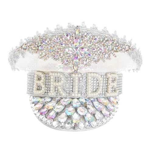 Chapeau de capitaine pour fête et coiffe de mariée ornée de strass scintillants