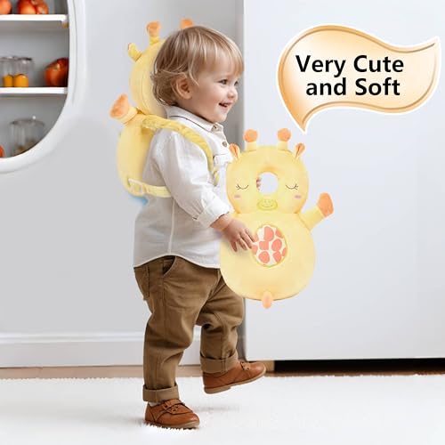 Image of Baby Head Back Protector Backpack Toddler Safety Protector Cushion Pad Soft, Adjustable and Lightweight Design for Safe Walking and Crawling Toddlers Girls and Boys(Giraffe)