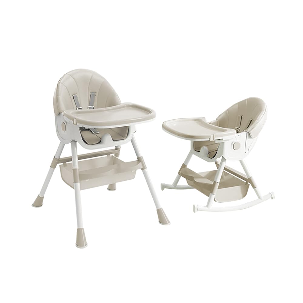 Supfine Seggiolone 3 in 1, regolabile con cintura di sicurezza a 5 punti, tavola da pranzo rimovibile, altezza regolabile 87 cm, pieghevole, per neonati e bambini (beige, 5 in 1)