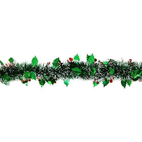Robelli 2 Meters Green Holly Leaf & Berry Christmas Tree Tinsel (2 Meters)