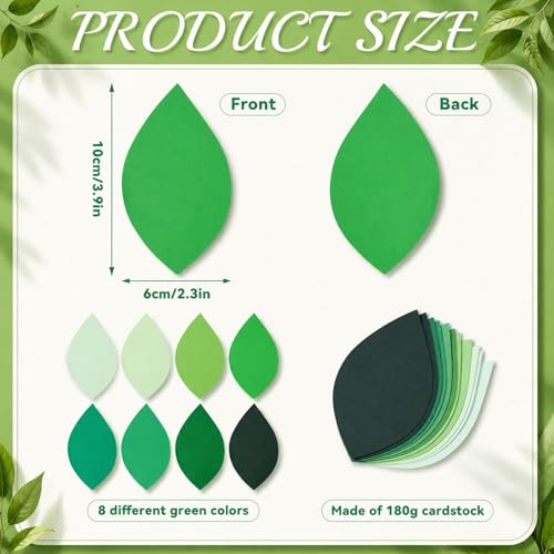 Image of Kisston 360 Pcs Green Leaves Cutouts Paper 3.9 Inch Assorted Color Die Cuts for DIY Craft Projects School Classroom Bulletin Board Decor