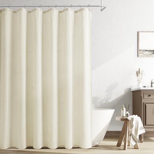 Naturoom Ivory Linen Shower Curtain, Cloth Textured Fabric Shower Curtain Set with Hooks, Simple Elegant Modern Country Ultra Thick Bath Curtains for Bathroom,Water Repellent,Cream,72x72