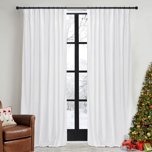 Image of RYB HOME Pure White Velvet Curtains 96 inches for Bedroom - Luxury Light Reducing Vertical Drapes Simple Home Decoration for Sliding Door Living Room, W52 x L96, 2 Pieces | Room Darkening, Thermal Insulated, Pleat Tape on Top, Heavy Duty Plush, Dining Room Sliding Patio Door, W52 x L96, 2 Panels