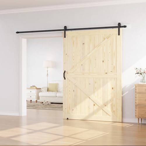 Image of SmartStandard 60in x 84in Sliding Barn Wood Door, Natural, Fit 10FT Rail