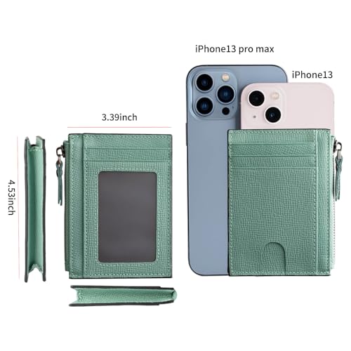 Image of Slim Wallet for Women Small Leather RFID Blocking Credit Card Holder Minimalist Front Pocket Wallet with Coin Purses & Pouches,Green