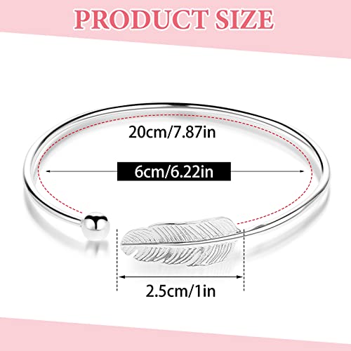 Abeillo Versilbert Feather Silver Bangle Bracelet Adjustable, Fidget Bracelet Bangle Jewelry Gift for Women Girls Ladies Birthday Valentine Graduation Nouvelle année Gift – Image 4