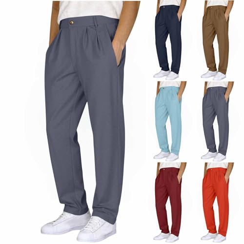 Cambkatl Men's Straight Casual Cotton Linen Dress Pants Pleated Front Lightweight Business Golf Beach Trousers with Pockets2