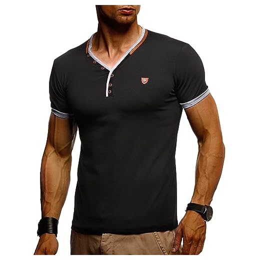 Leif Nelson Herr sommar t-shirt v-ringad slim fit bomull andel modern män t-shirt v-hals huvtröja kortärmad lång LN1330, svart, XL