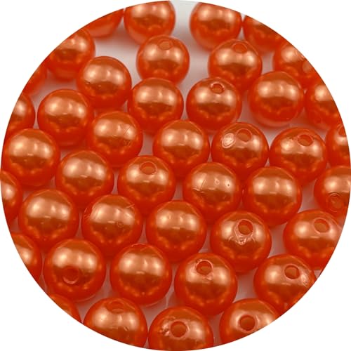 YUEXIGO 60pcs Pearl Beads for Crafts 14mm Resin Pearl for Jewelry Making Round Bulk Pearls Beads with Hole for Sewing Crafts Decoration Necklaces Bracelets Earrings Making(Orange)