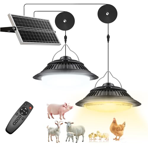 SunBonar Solar Shed Lights Indoor 2 Pack, 3200K/4000K/6000K Dimmable Daytime Available Pendant Lights Outdoor with ON Off Switch & Remote Solar Powered Hanging Chandelier Lights for Home Barn Garage