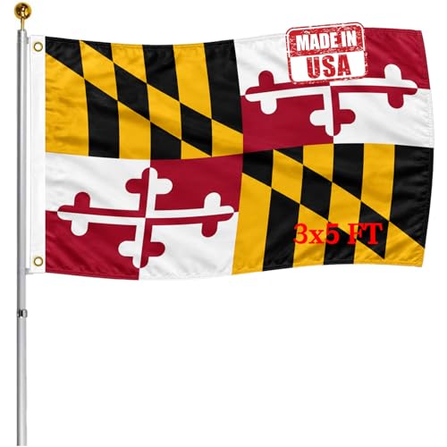 Hypoth Double Sided Maryland Sates Flag 3x5 FT Outdoor- UV Fade Resistant 3Ply Maryland MD Flags Canvas Header with 2 Brass Grommets Easy to Rising