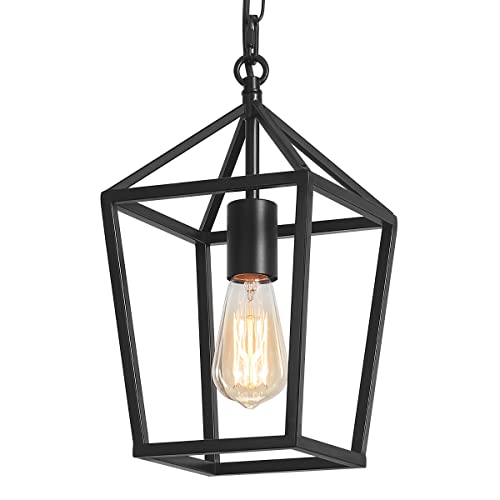 Zsmihdoh 1-Light Black Pendant Light Fixtures, Pendant Lighting For Kitchen Island, Lantern Hanging Pendant Light For Hallway, Dining Room, Entryway, Foyer, Adjustable Chain (1-Light Black) #TOP6