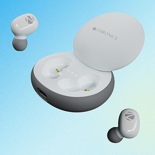 Image of Zebronics Sound Bomb N1 TWS in Ear Earbuds with ENC Calling, Gaming Mode (max 50ms), Bluetooth 5.2, 18H Backup, Fidget Case, Voice Assistant, Splash Proof, Type C & Call Function (Fog White)