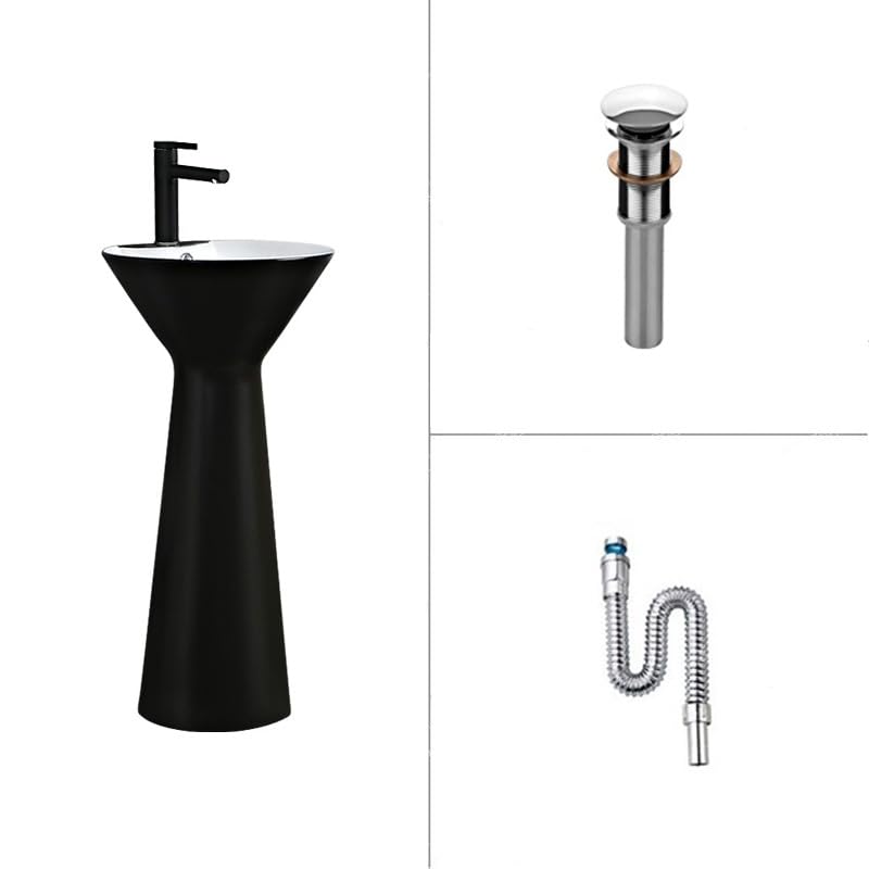 Lavabo Fregadero De Pie Fregadero de pedestal minimalista moderno, lavabo de columna de cerámica mate, lavabo de tocador de pie de piso de baño de una pieza con kit de drenaje y grifo Fregadero indepe