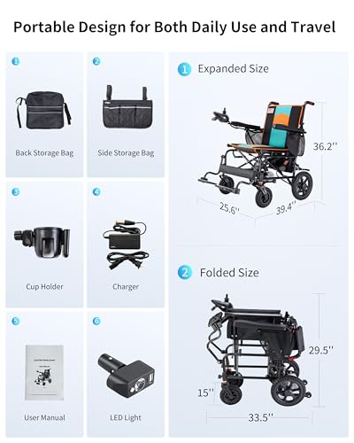 Image of 22 inch Wide Seat Electric Wheelchairs for Adults, 350 LB Capacity (Orange) | 500W Doul Motors | All-Terrain | Portable, Foldable & Lightweight | Suit for Travel, Home, Outdoor & Seniors, Handicap