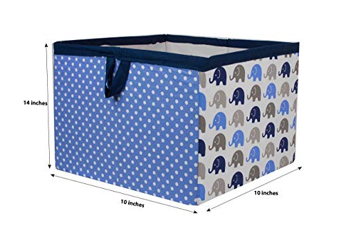 Bacati - Storage Tote (Large 14 X 14 X 10 Inches, Elephants Blue/Grey) #TOP3