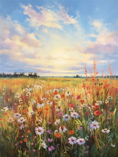 ECUCU Kit Punto de Cruz, Margaritas Que Florecen En La Naturaleza,L,40 * 50CM Punto de Cruz Kit Completo Contado Patrones con Impresa Hilos y Tela para Principiantes Hacer