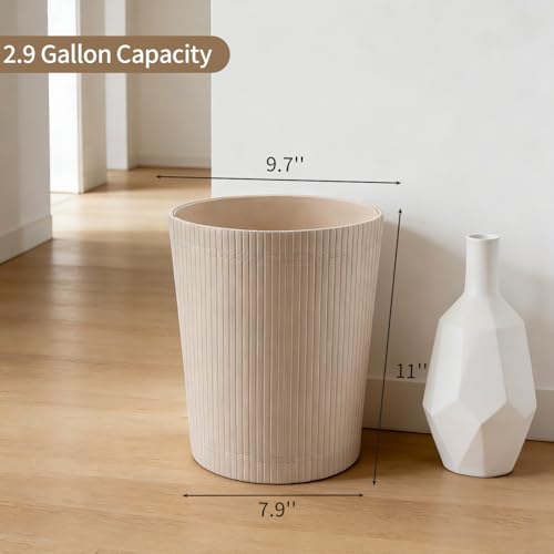 Image of GORESE Pu Leather Trash Can, 2.6 Gallon Wastebasket, Small Wastepaper Basket for Office, Bedroom, Living Room, Round Trash Bin Home Decor, Beige