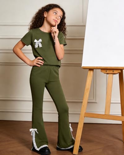 Image of OLMRJKD Kid Toddler Girl Clothes Outfits Short Sleeve Butterfly Top Flared Leg Pants Summer Clothing Set