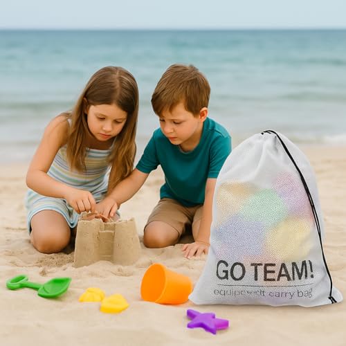 GoTEAM! Mesh Beach Carry Bag – Multi-Purpose Drawstring Beach Storage (Sand Toys, Swim Gear, Pool & Outdoor Equipment)