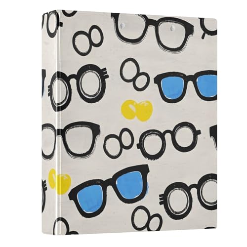 Image of 3 Ring Binder Glasses Summer Pattern 1.5 inch Binders Three Ring Binders with Clipboard Fit 8.5'' x 11'' Paper 3 Interior PVC Clear Pockets for Office Supplies