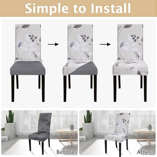 Image of SearchI Printed Dining Room Chair Covers Set of 6, Stretch Kitchen Chair Covers Washable Parsons Chair Slipcover Removable Dining Chair Protectors for Hotel,Ceremony(Floral Pattern3)