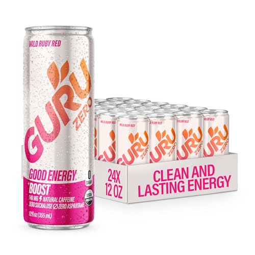 Image of GURU Zero Sugar Organic Energy Drink, Ruby Red, 12 Fl Oz, 24 Pack