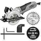 Inequalit 710W Mini Circular Saw, 5200RPM 6Amp Corded Compact Saw with 4-1/2' 24T TCT & 60T HSS Blade, Parallel Guide Ruler, Allen Wrench, Vacuum Adapter, Max Cutting Depth 1-2/3'(90°) 1''(45°)