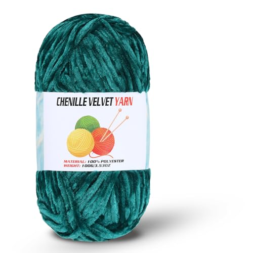 Image of Velvet Chenille Chunky Yarn, Handcrafts Weaving Soft Chenille Yarn for Crocheting Clearance, Used for Making Baby Yarn Blanket, Clothes, Knitting Creations (1 - Dark Green)