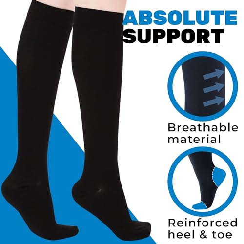 ABSOLUTE SUPPORT Made in USA - Wide Calves Plus Size Compression Socks for Women and Men 30-40mmHg | For Varicose Veins, Blood Clots, Swelling, Diabetic - Black, 3X-Large - A301BL6