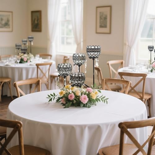 4 Arms Crystal Candelabra Tealight Holder - Tall 15.7 Inch Elegant Centerpiece with Crystal Pendant Bowls & Artistic Metal Stand for Wedding, Dining Table, Home Decor (2, Black) - Image 6