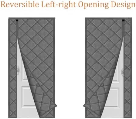 Wohomzy Thermal Door Fits Doors Size 36"x82",Curtain Size 39"x84", Magnetic Insulated Side Open Keep Warm in Winter Cool in Summer, Diamond Pattern,Gray - 2