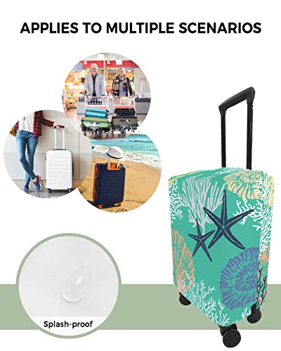 Travel Luggage Cover Spandex Elastic Suitcase Cover for Luggage, Scratch Proof Luggage Cover Protector for Trunk Case 22-25 Inch Luggage, Abstract Ocean Shell Starfish Texture Green4