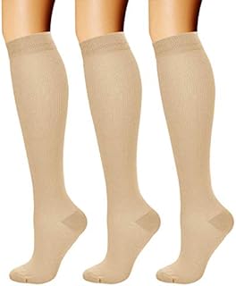 CHARMKING Compression Socks for Women & Men Circulation (3 Pairs) 15-20 mmHg is Best Athletic for Running, Flight Travel, Support, Cycling, Pregnant - Boost Performance, Durability (S/M, Nude)