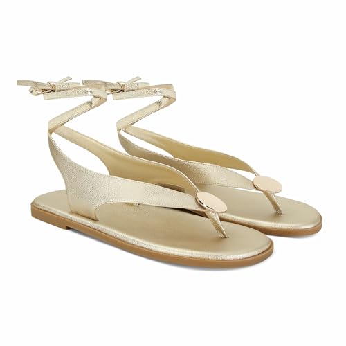 Image of Flat Sandals for Women Strappy Sandals Comfortable Dressy Beach Flip Flop Slides Thong Sandals for Women with Metal Circular