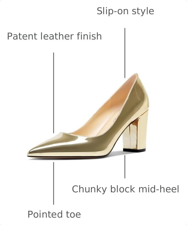 Image of Aachcol Women Pumps Pointed Toe Slip on Mid Heel Dress Office Chunky Block Heels Shoes 3 Inches