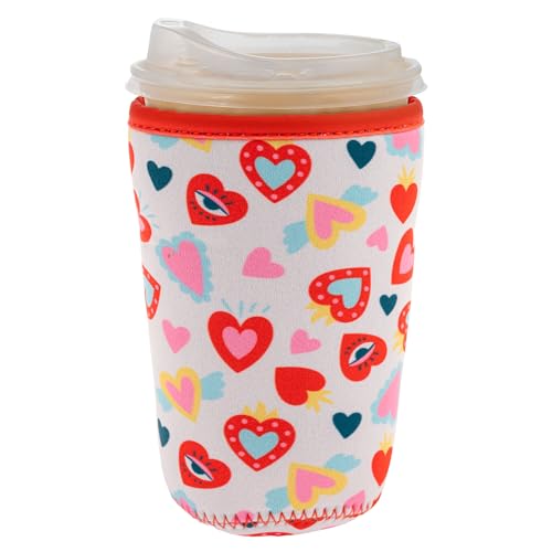 Karma, Reusable Iced Coffee Insulator, Iced Coffee & Cold Soda Insulated Neoprene Cold Cup Beverage Sleeve 20-28OZ, Large, Heart