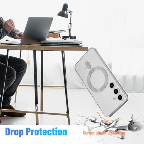 Image of Magnetic Case for Samsung Galaxy S24 Plus, Electroplated Silver Edge, Slim Shockproof Compatible with MagSafe, Wireless Charging, Camera Protection