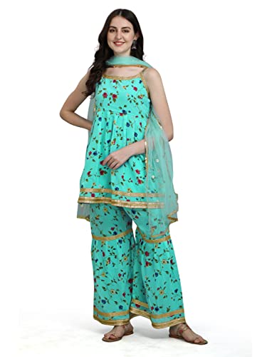 Image of VredeVogel Fox Georgette Printed Sharara Set With Embroidered Fabric Net Based Dupatta For Women's