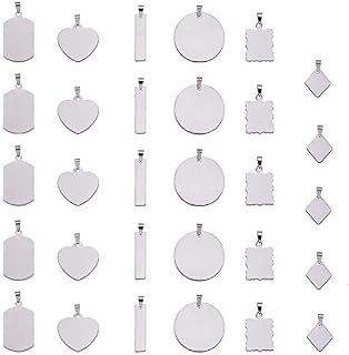 BENECREAT 30PCS Mixed Stainless Steel Blanks Stamping Pendants Charms with Black Velvet Bag