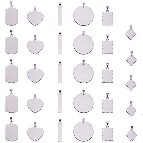 BENECREAT 30PCS Mixed Stainless Steel Blanks Stamping Pendants Charms with Black Velvet Bag