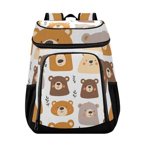 Bear Pattern Cute Animal Cooler Backpack Cooler Insulated Leak Proof Lunch Backpack 36 Cans Waterproof Soft for Men Women Picnic Hiking Camping Beach