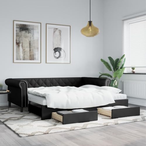 Genérico Sofá Cama Nido con cajones Cuero sintético Negro 90x200 cm